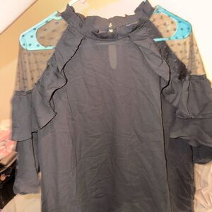 SHEIN Black Ruffle Mesh Blouse